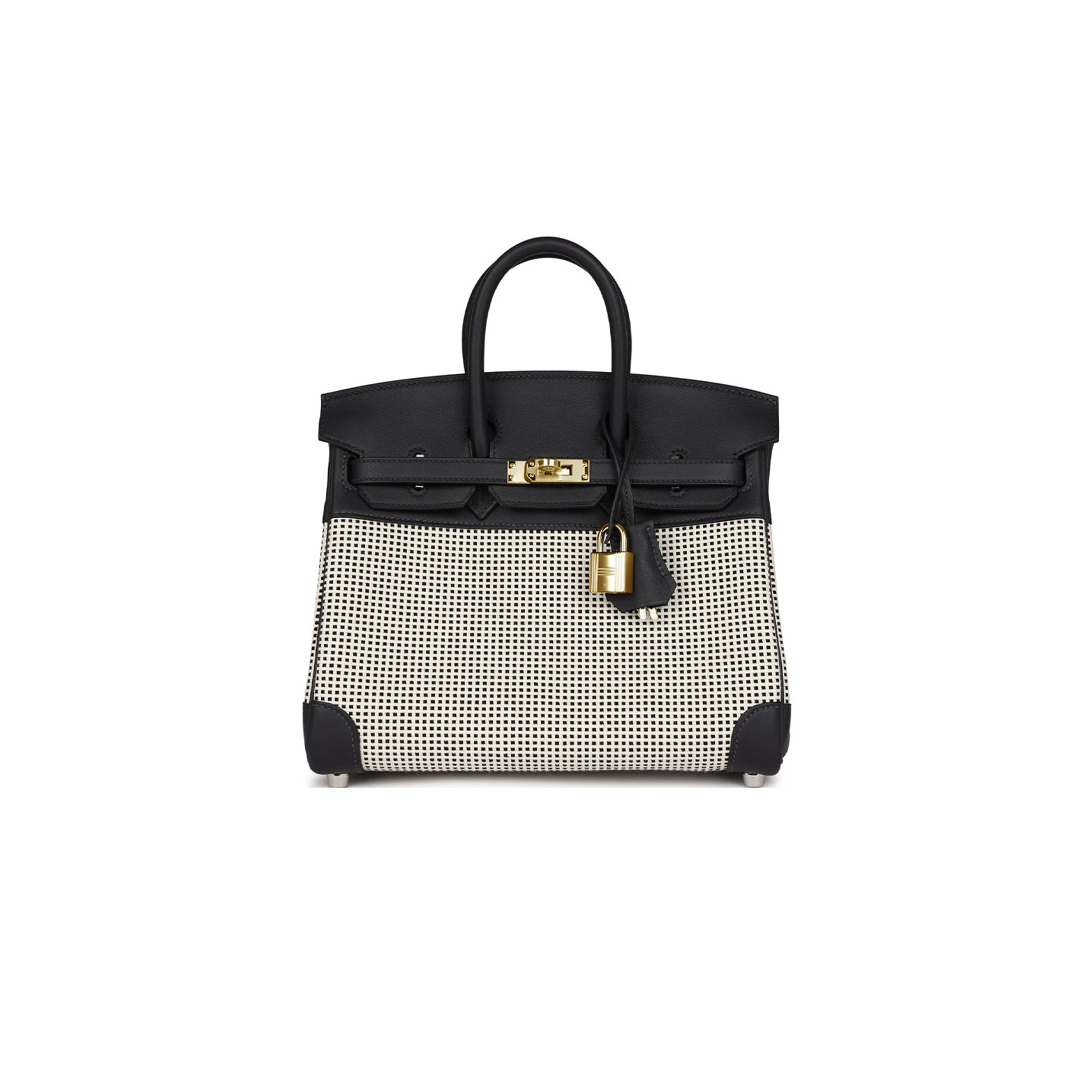 HERMÈS MASTER QUADRILLE BIRKIN 25 BLACK SWIFT AND ECRU TOILE PALLADIUM HARDWARE (25*20*13cm)